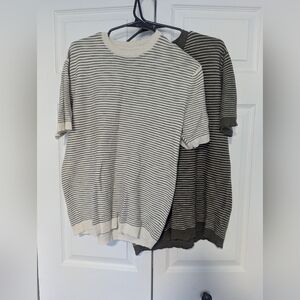 2 AE Striped Short Sleeve Men's Sweaters- Olive green And Off White